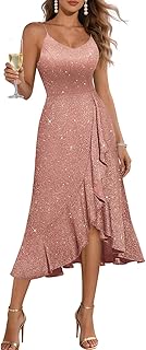 Women's Sequin Formal Wedding Guest Dresses, Sparkly Cocktail Prom Party High Low Dress