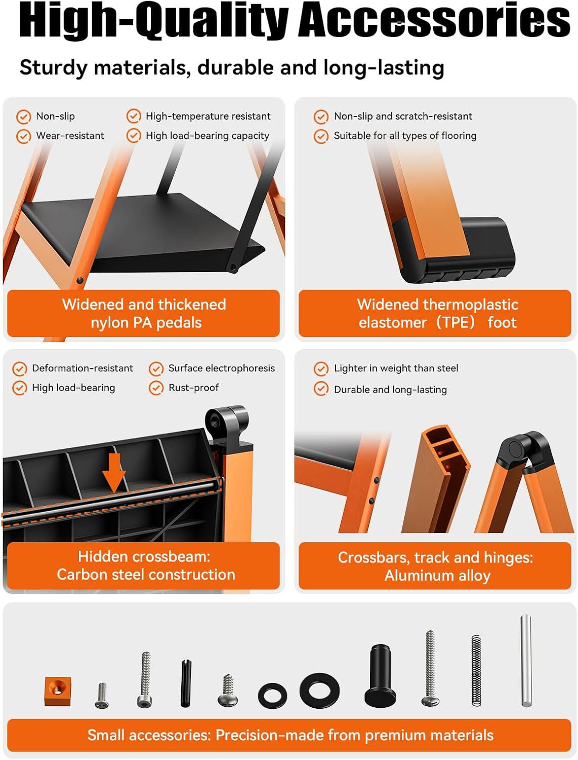 2 Step Ladder,Aluminum Ultra Thin Folding Step Stool,400 Lbs Capacity Heavy Duty with Anti-Slip Sturdy and Wide Tread,Closet Slim Step for Home,Kitchen and Office,Space Saving (Orange, 2-Step)