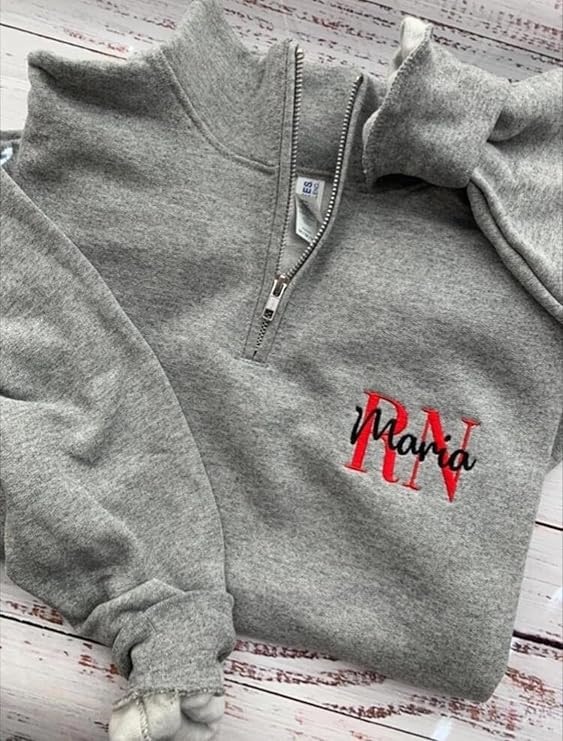 Personalized Nurse Quarter Zip Sweatshirt, Custom Embroidered RN for Registered Nurse. RN Sweatshirts for Women