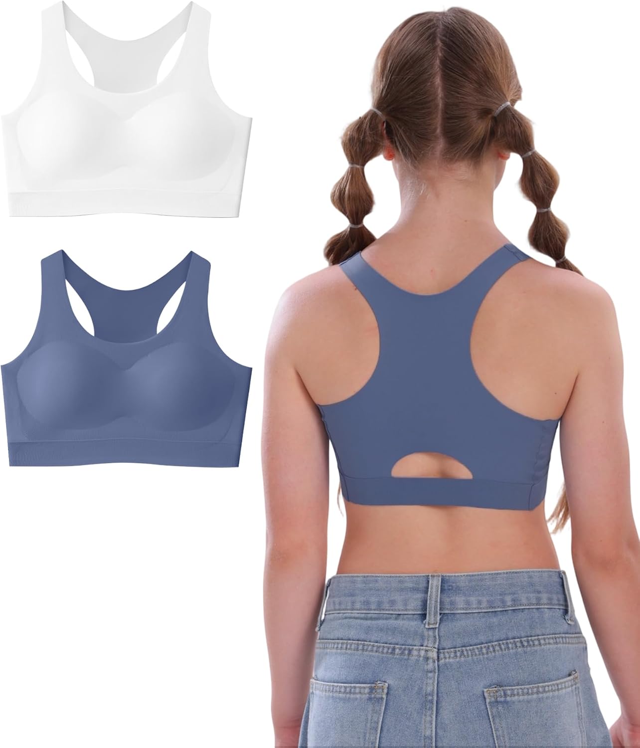 SALIA GIRL Seamless Training Bras for Girls 10-12, Racerback Teen Bra Soft Light Sports Bra 12-16 with Fixed Padding