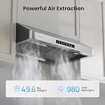 VIKIO HOME Range Hood 30 Inch Under Cabinet, Kitchen Hood with 980 CFM, 3-Speed Gesture Sensing & Touch Control Panel, Stainless Steel Vent 2 Pcs Baffle Filters with Handlebar, Ducted, LED light