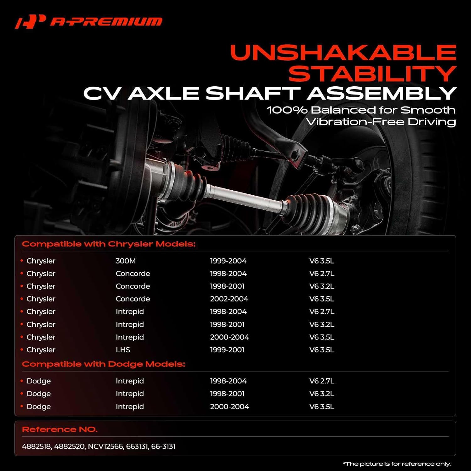 A-Premium CV Axle Shaft Assembly Compatible with Chrysler & Dodge Models - 300M 1999-2004, LHS 1999-2001, Concorde & Intrepid 1998-2004 - 2.7L 3.2L 3.5L - Front Right Passenger Side