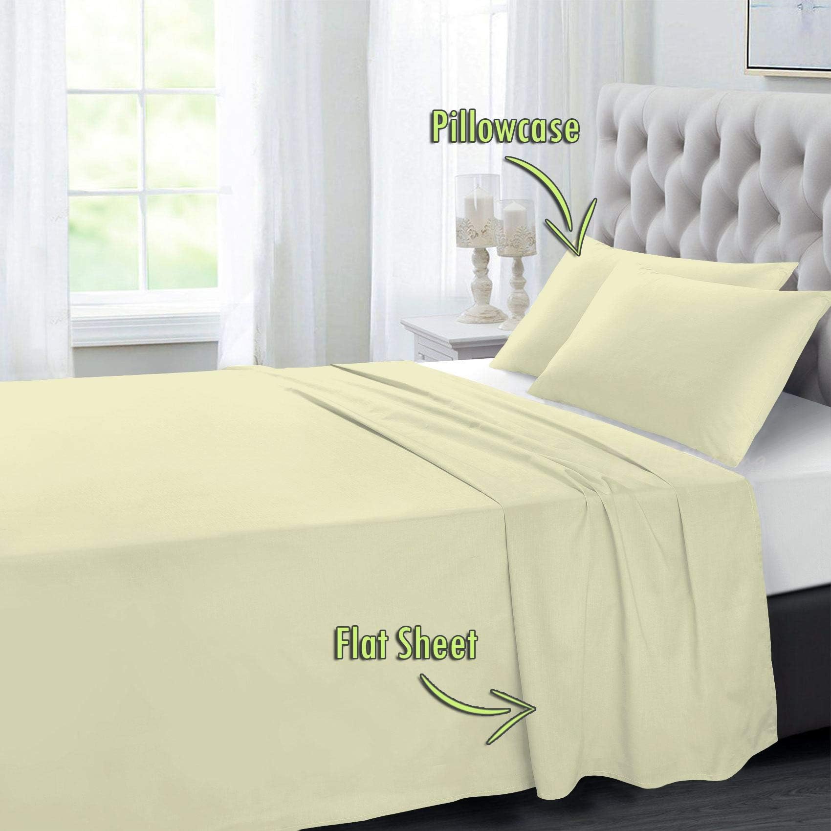 BritCotton Easy Care Percale Flat Sheet Plain Hem Bed Sheets Lemon DOUBLE