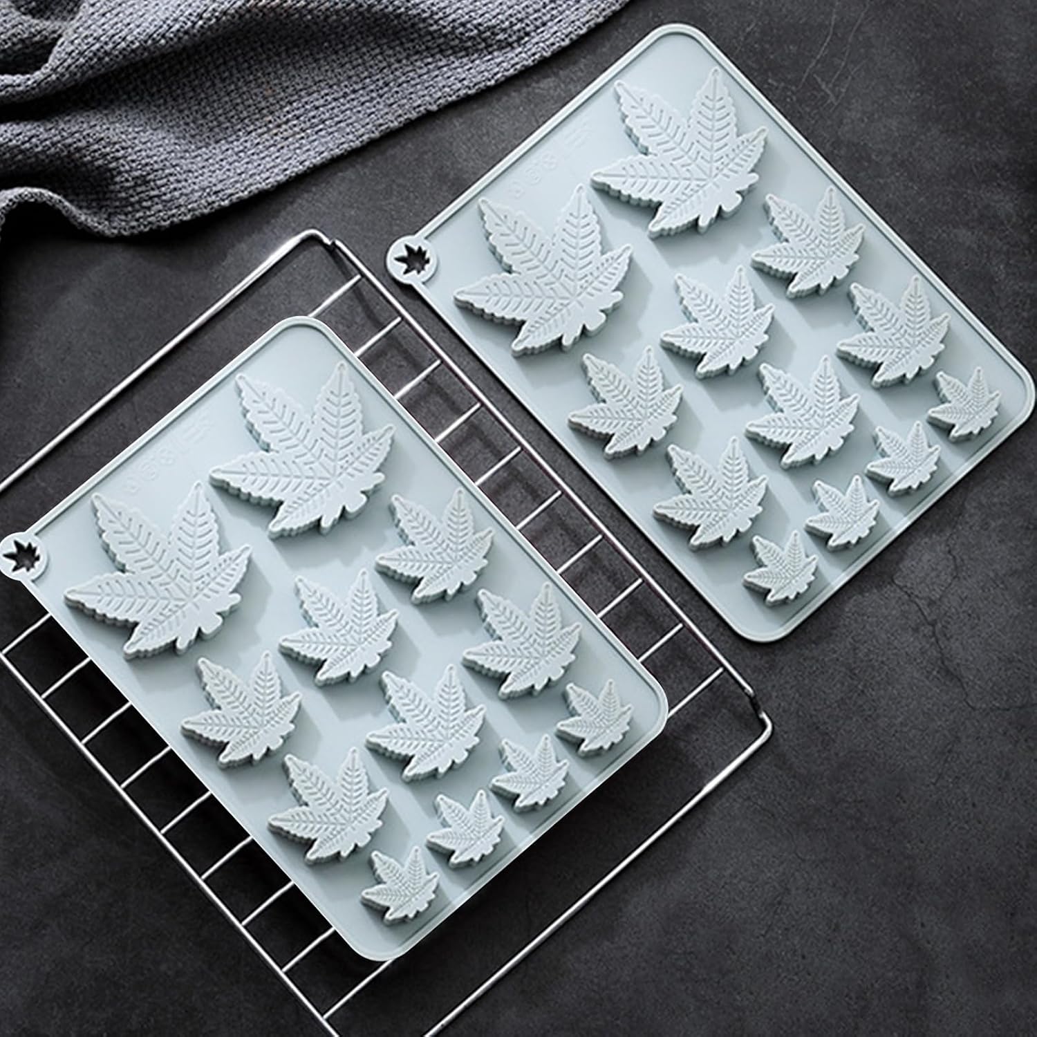 Leaf Silicone Mold Trays, 2Pcs Nonstick Silicone Pot Leaf Mold, Maple Leaves Chocolate Molds for Baking Gummy Candy Soap Wax Melt Ice Butter Jello Lollipop, 11.7" x 6.9" x 1.0", 12-Cavity Each, Grey
