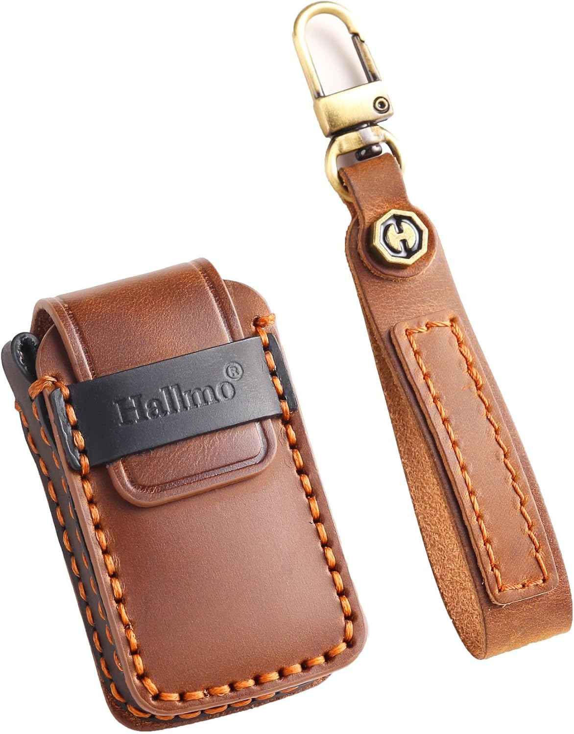 Handmade Genuine Leather 7-Button Key Fob Cover for Honda Odyssey Minivan 2015-2023 Smart Key Case Accessories (Brown)