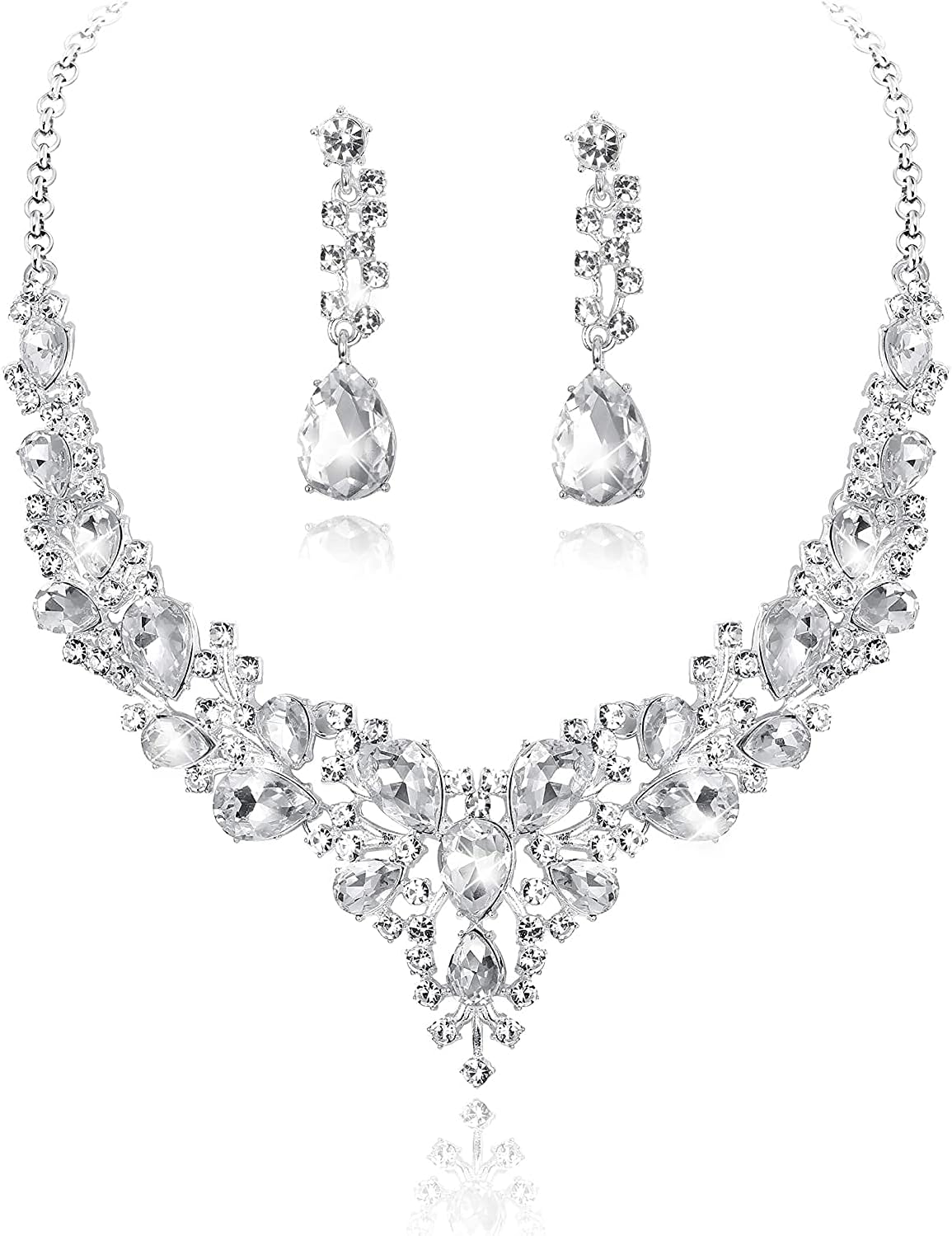ADRAMATA Crystal Bridal Jewelry Set for Women Rhinestone Necklace Earrings Bracelet Wedding Bridesmaid