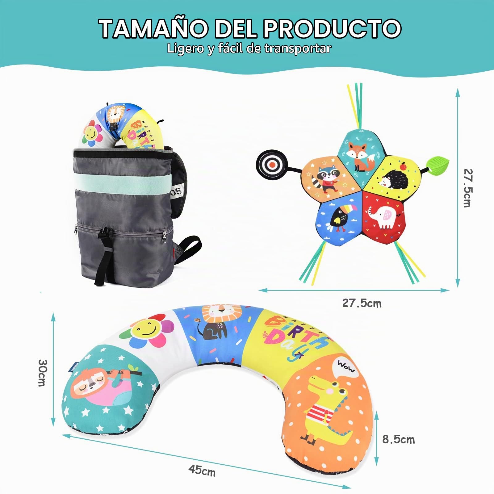Aolso Cojín para Bebés,Almohada para bebés，Estera del Bebé en Blanco y Negro,Almohada de Bebe con Espejo,Juguetes para recién Nacidos de Alto Contraste，Juguetes de Bebés con Papel Crepé
