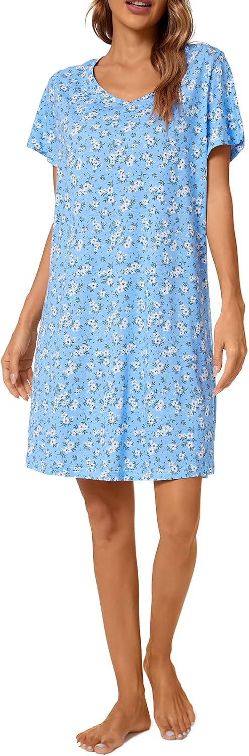 Tugege Women's Nightgowns Short Sleeve Sleepshirts Sleepwear Casual Print Pajama Dress