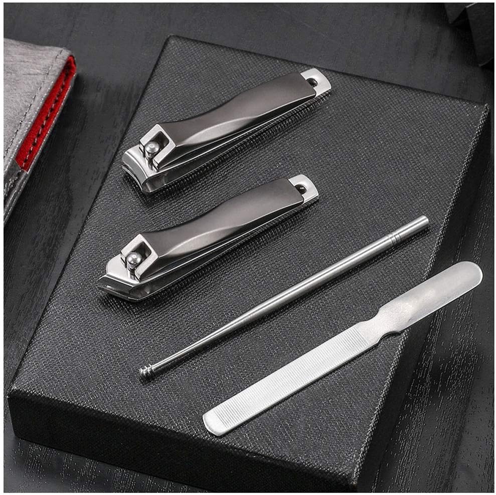 Manicure Set Grey Leather Nail Clippers Set Household Stainless Steel Nail 4 Piece Set Nail Tool Nail File Oblique Nail Clippers Nail Clippers Pedicure Kit