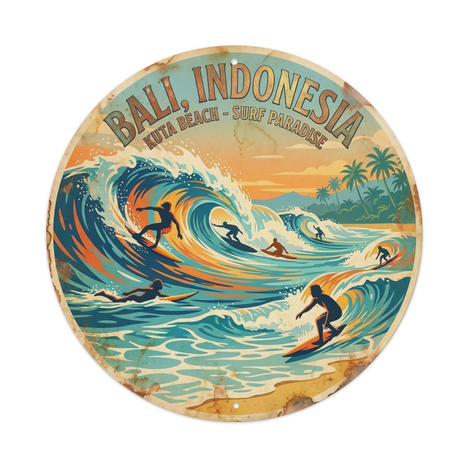 Odgynaw 8X8inch(20X20cm) Kuta Beach Surfing Water Sports Boat Travel Metal Tin Sign
