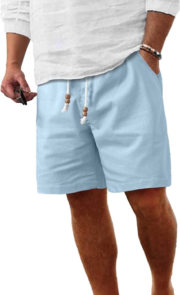Comdecevis Men's Linen Drawstring Shorts