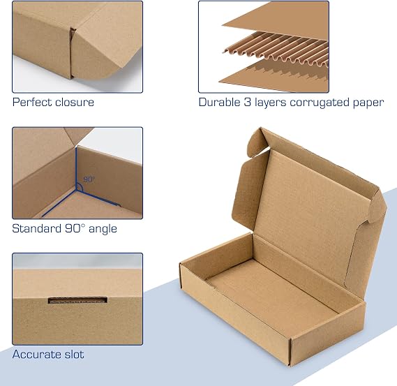 25 Pack Shipping Boxes, 7 x 4 x 2 inch Corrugated Cardboard Packing Small Mailer Box for Mailing Business Packaging, Gifts, Decorations, Brown Kraft