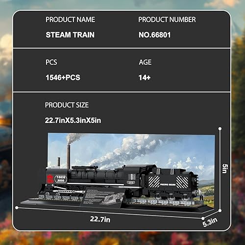 Miniatura 5 de Reobrix Steam Train Building Block 66801, juego de exhibición coleccionable de locomotora de vapor, juguete clásico modelo de tren de vapor, el