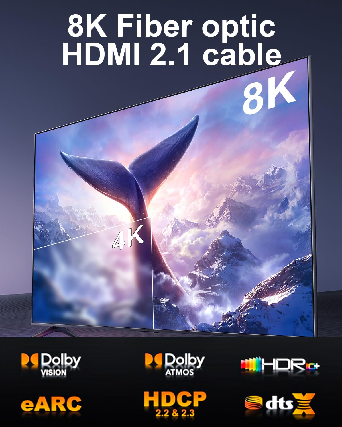 Cavo HDMI in fibra ottica 8K CL3 (10 m), cavo HDMI 2.1 lungo 48 Gbps [8K a 60Hz, 4K a 120Hz] con connettore di blocco, compatibile con TV, display, desktop, laptop, proiettori, console di