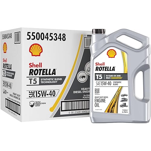 Shell Rotella T5 Synthetic Blend 15W-40 Motor Oil, 1 Gallon (3 Pack)