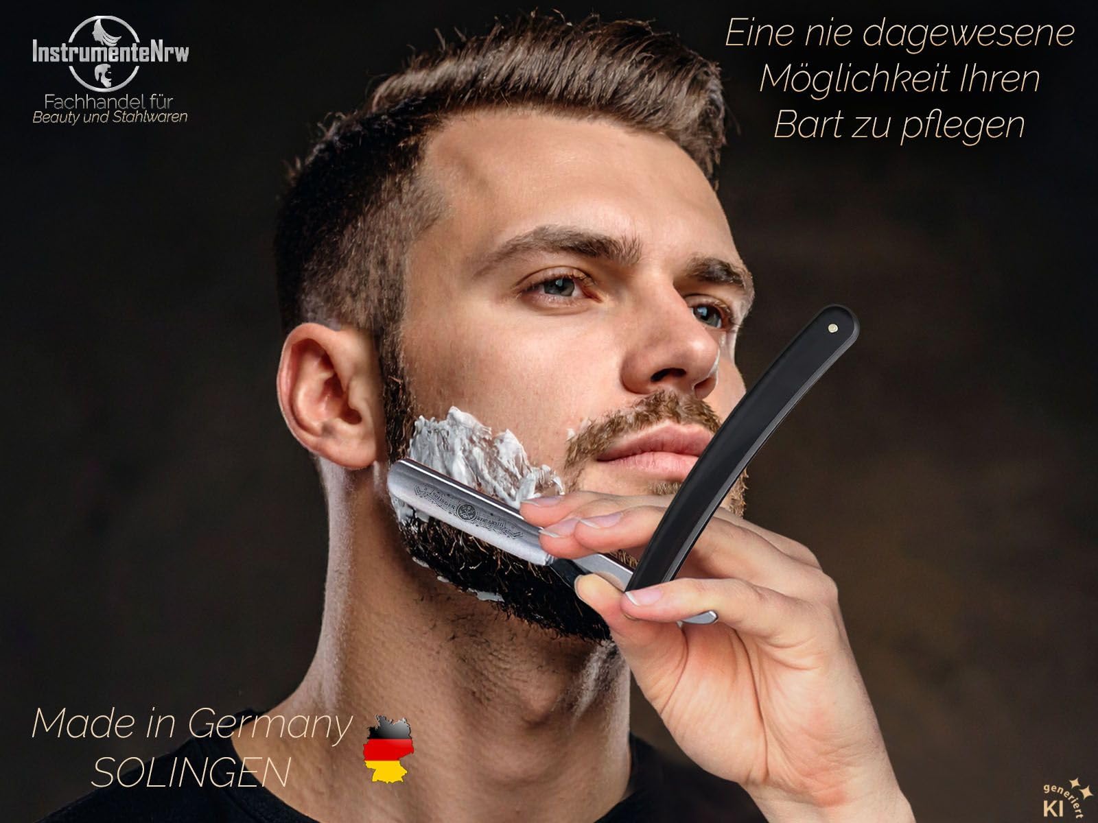 Solinger Rasiermesser Set mit Abziehleder und Solingen Paste | Made in Germany - Premium Rasier-Set für Herren zur perfekten Bartpflege von InstrumenteNrw mit Firmensitz in Deutschland