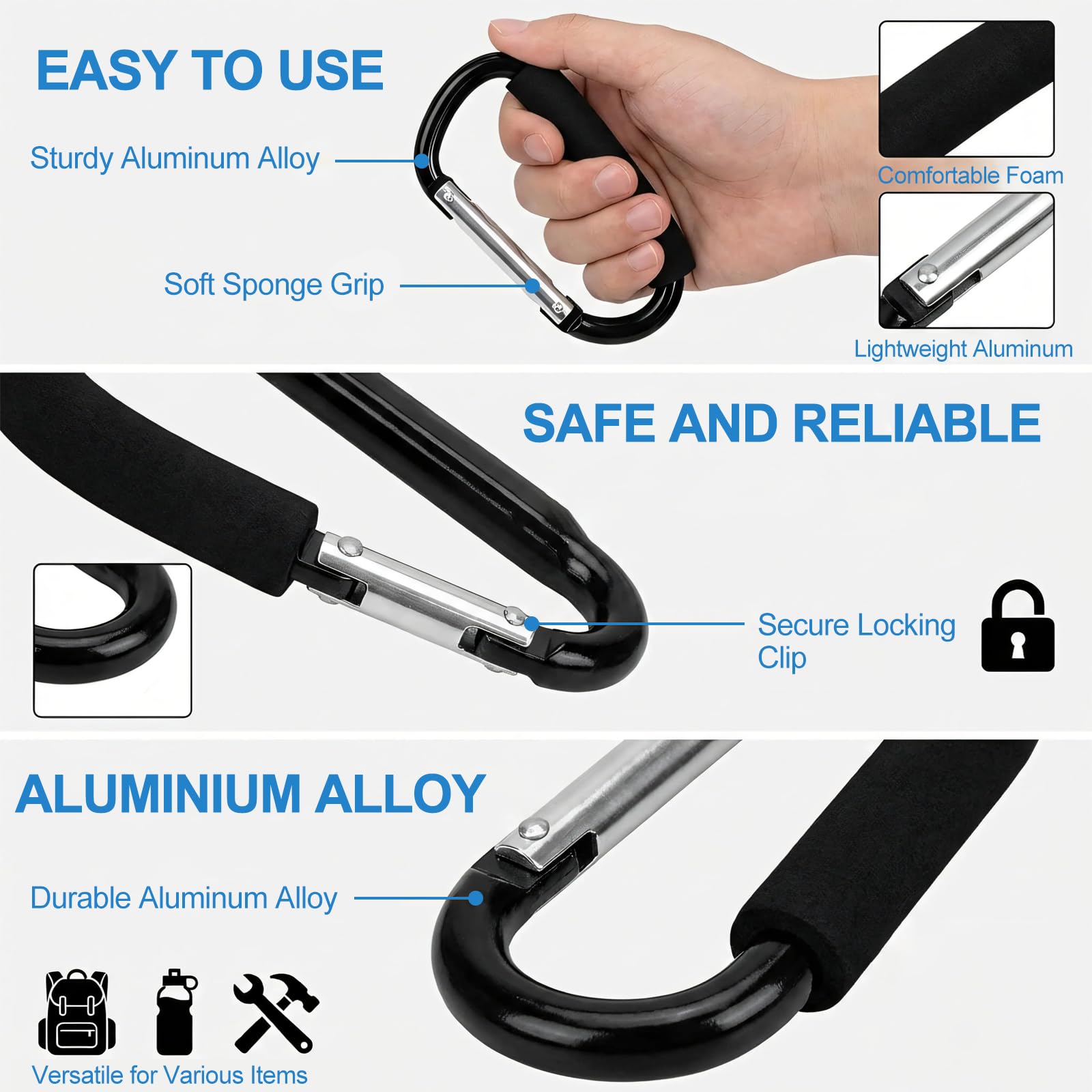 Buggy Clips 2Pack Large Buggy Clips Pram Clips for Pram Heavy Duty Pram Hooks Aluminum Pushchair Clips for Diaper Bags & Shopping - Image 3