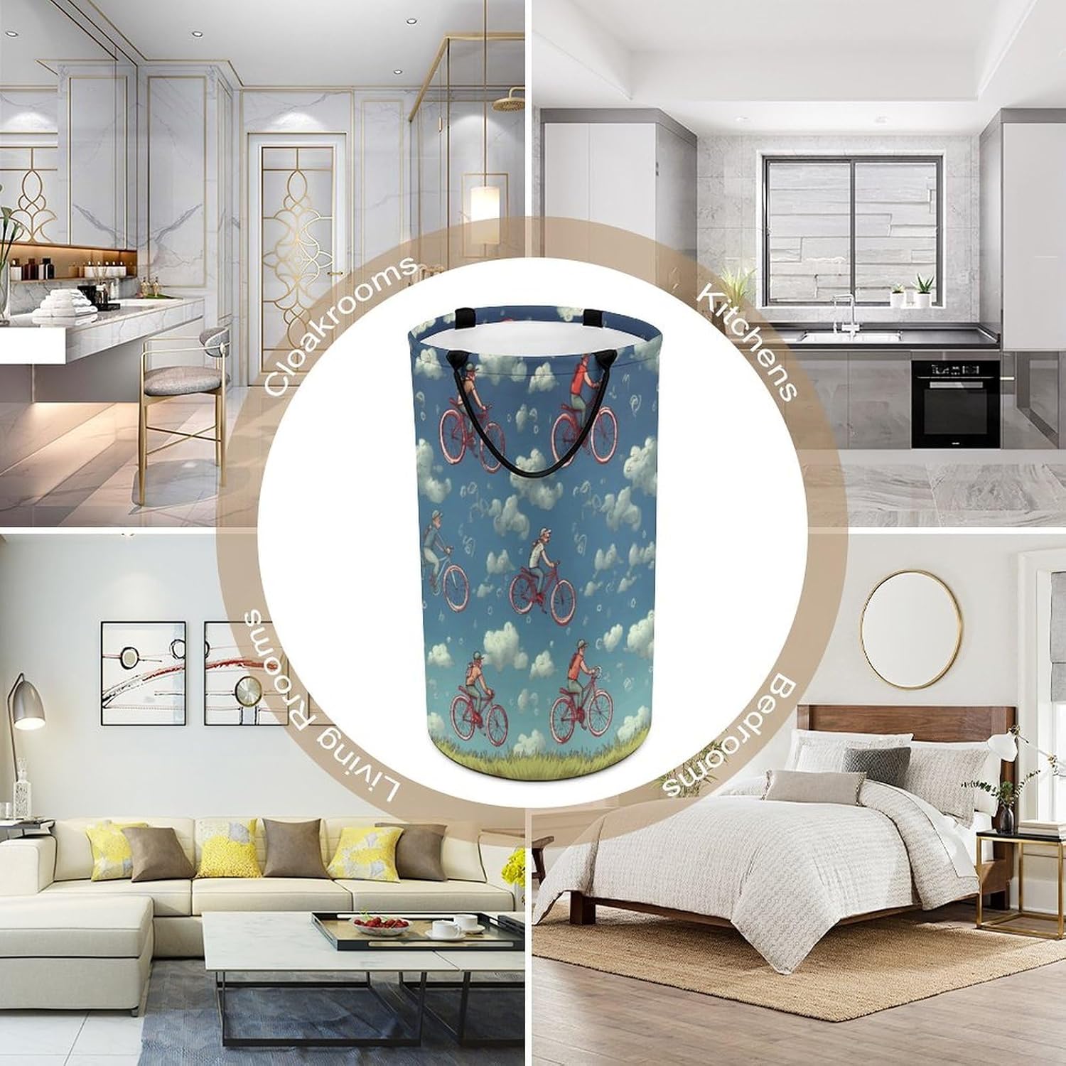 Bikes Bicycle Cycling Laundry Hamper Portable Lightweight Clothes Hampers Fashion Dirty Laundry Storage Basket Large Capacity Foldable Clothes Baskets for Bathroom Bedroom