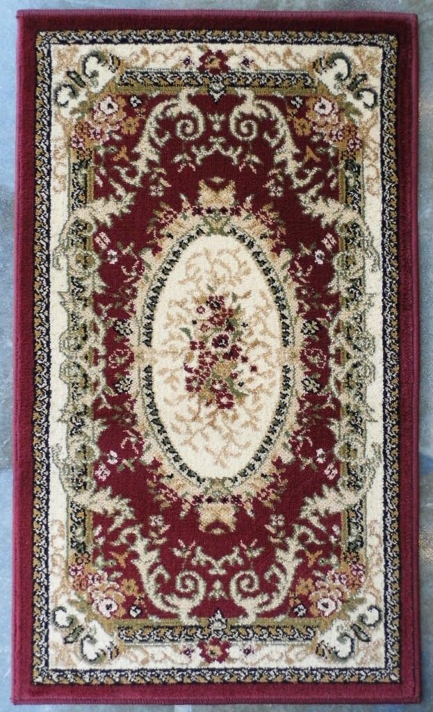 Traditional Oriental Area Rug Door Mat Design # 451 Burgundy (24 Inch X 40 Inch)