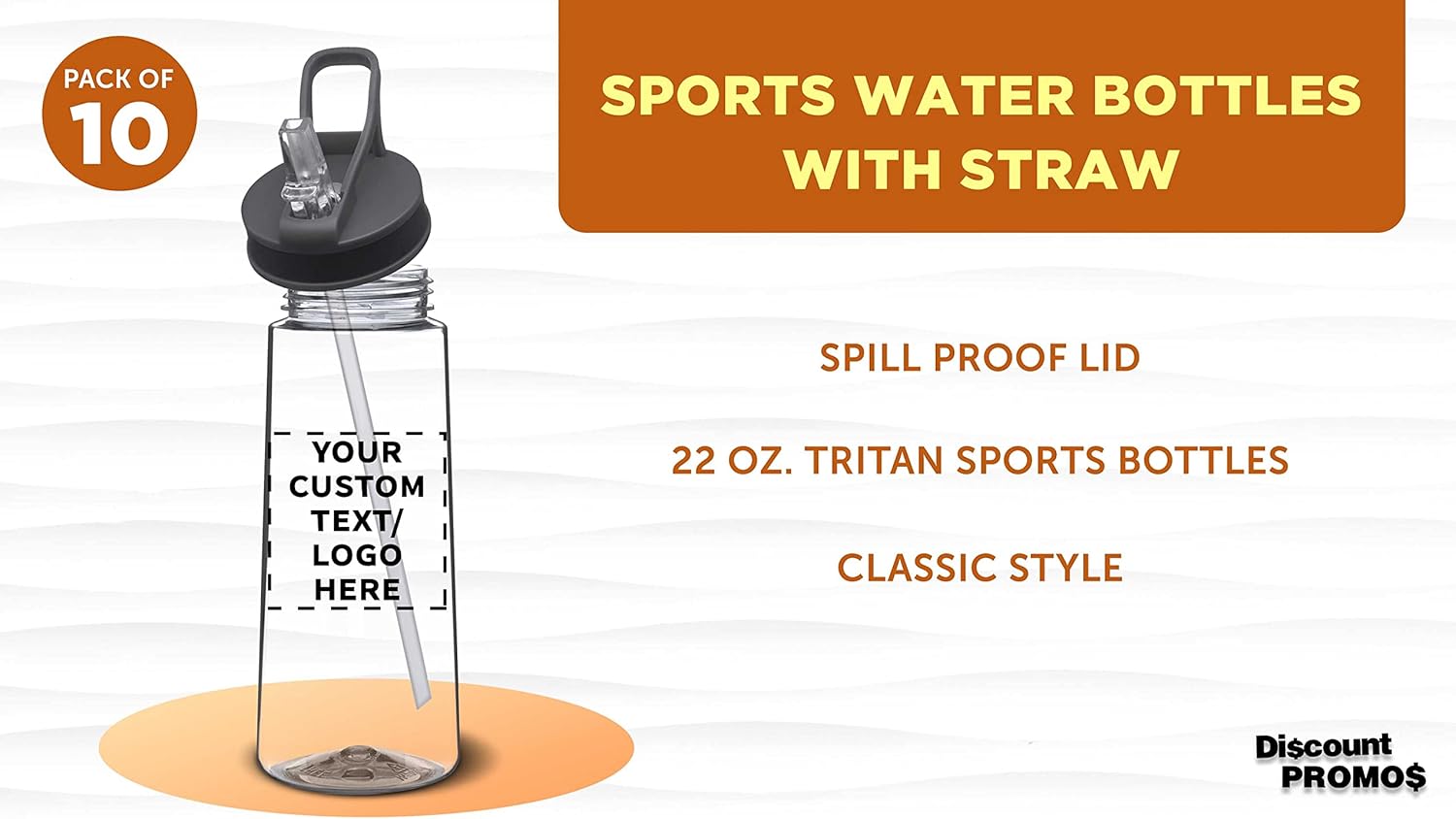 DISCOUNT PROMOS Custom Plastic Sports Bottles with Spill-Proof Lids and Straw – 22 oz. – Set of 10 – Personalized Bulk Pack - Reusable, Perfect for Gym, Outdoor Sports, Home, Office - Clear - Image 3