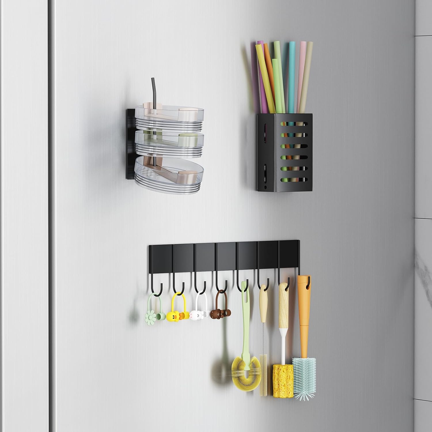 Magnetic Cup Holder for Fridge, Aufworld Tumbler Organizer with 8-Hook Rack, Fits 20/30/40 oz Stanley Cups, Accessory Storage with Lid & Straw Holder, Water Bottle Organizer for Kitchen Refrigerator - Image 4