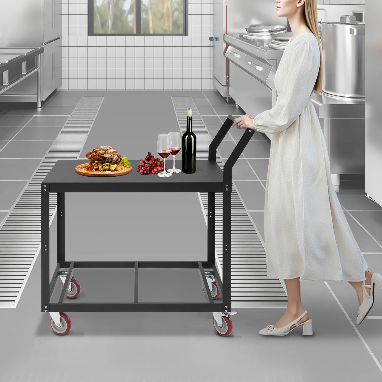 Tavolo da lavoro da cucina in acciaio inox con 4 ruote con freni tavolo gastronomico carico fino a 159 kg per ristorante, cucina, bar, hotel garage