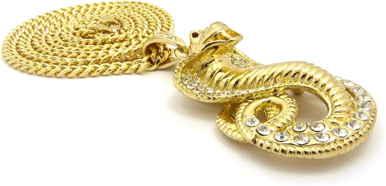 NEW ICED OUT COBRA SNAKE PENDANT & 36" CUBAN CHAIN HIP HOP NECKLACE - CP12