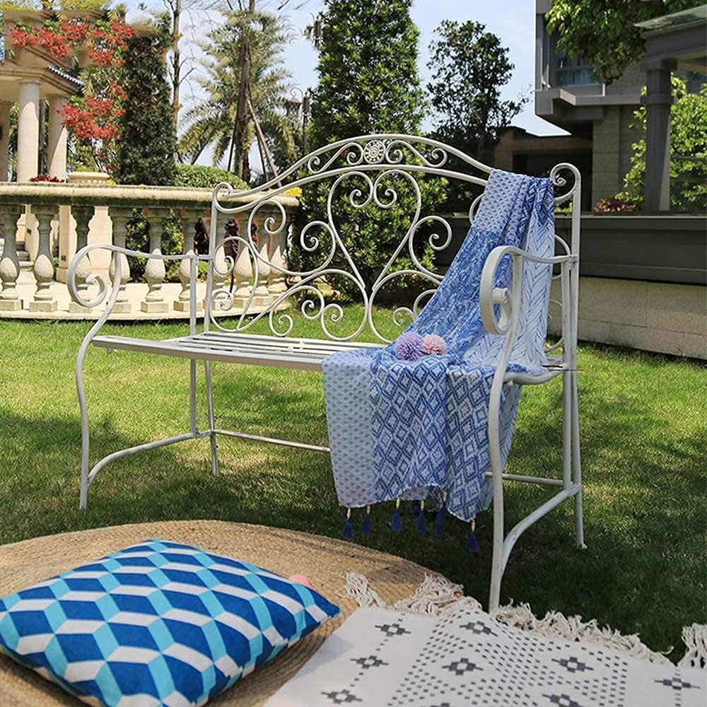 Park Garden Bench Outdoor Benches Weatherproof and Rustproof Cast Iron Terrace Benches 2-Seater Folding Bench with Backrest