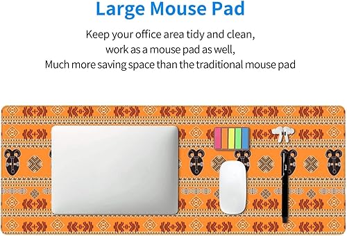 Miniatura 8 de Extended Gaming Mouse Pad, Ethnic African Pattern with simbols Comfortable Mouse Pads with Non Slip Rubber Base Laptop Desk Pad, for Office, Home