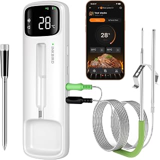 INKBIRD Fleischthermometer kabelloses, Grillthermometer mit 2 Sonden | INDT-33-B Bluetooth Bratenthermometer, IPX67 Wasserdicht, Thermometer für Backofen, Grill, BBQ, Smoker, Küche, Rotisserie