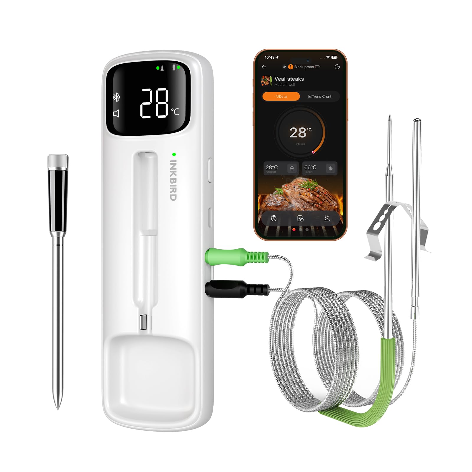 INKBIRD INDT-33-B - Termometro per carne senza fili, Bluetooth, IPX67, impermeabile, per forno, barbecue, affumicatore, cucina, arrosto