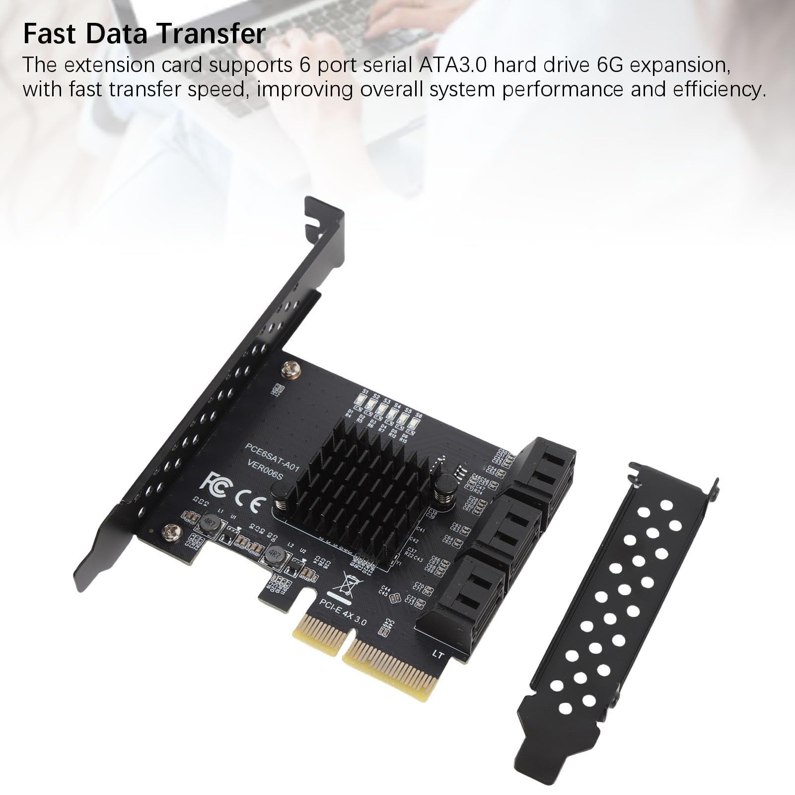 ASHATA Scheda di espansione a 6 porte, adattatore PCIE a 6 porte per disco rigido con chipset ASM1166 per velocità di trasferimento veloce e prestazioni stabili