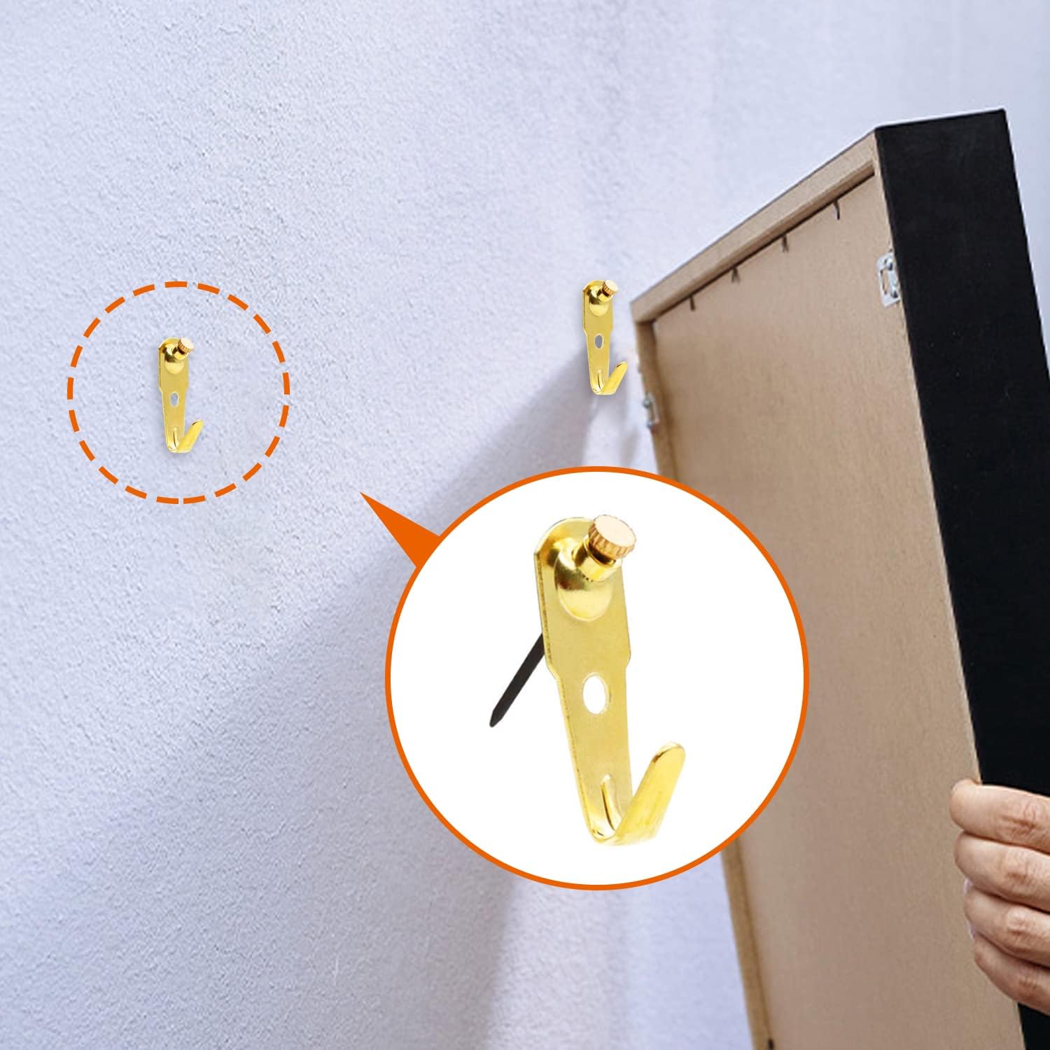 Dianrui Picture Hanging Kit 103 PCS Heavy Duty Picture Hangers Hooks (10-100lbs) with Nails, Gold Picture Hanging Hooks for Drywall & Wooden & Plaster Wall—6 Models