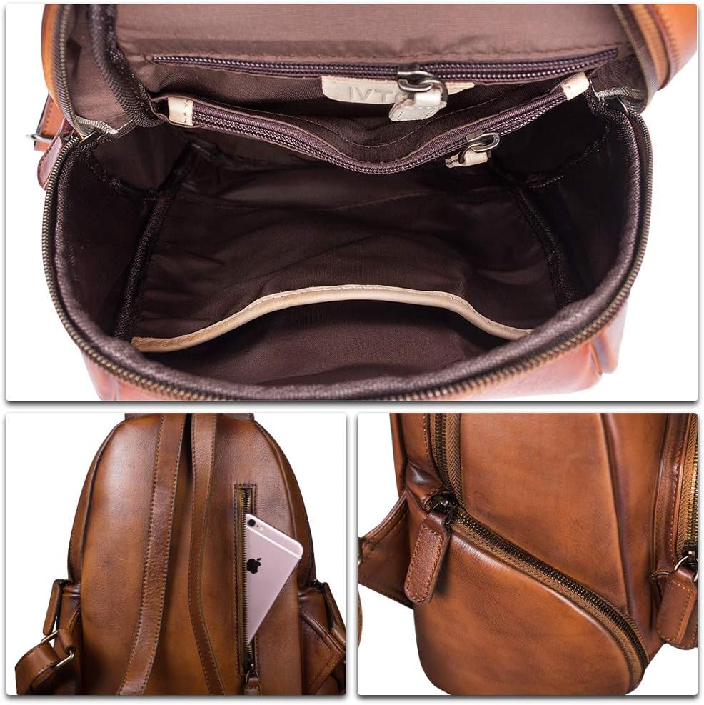 IVTG Genuine Leather Backpack for Women Vintage Real Leather Knapsack purse Satchel Rucksack Fashion Daypack Bag (Brown) - Image 7