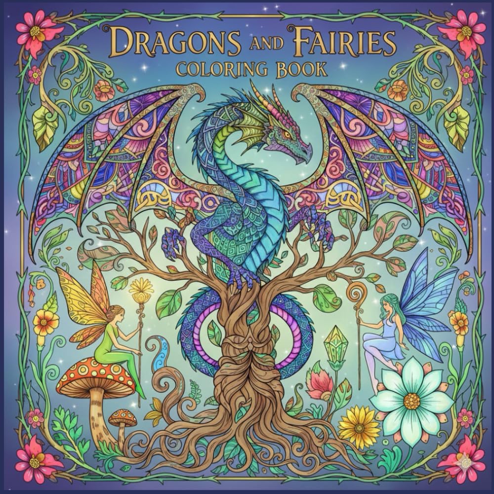 Dragons and Fairies: Fantasy Coloring Book: Magical Dragon and Fairy Illustrations for Stress Relief (Fantasy Coloring for Stress Relief)