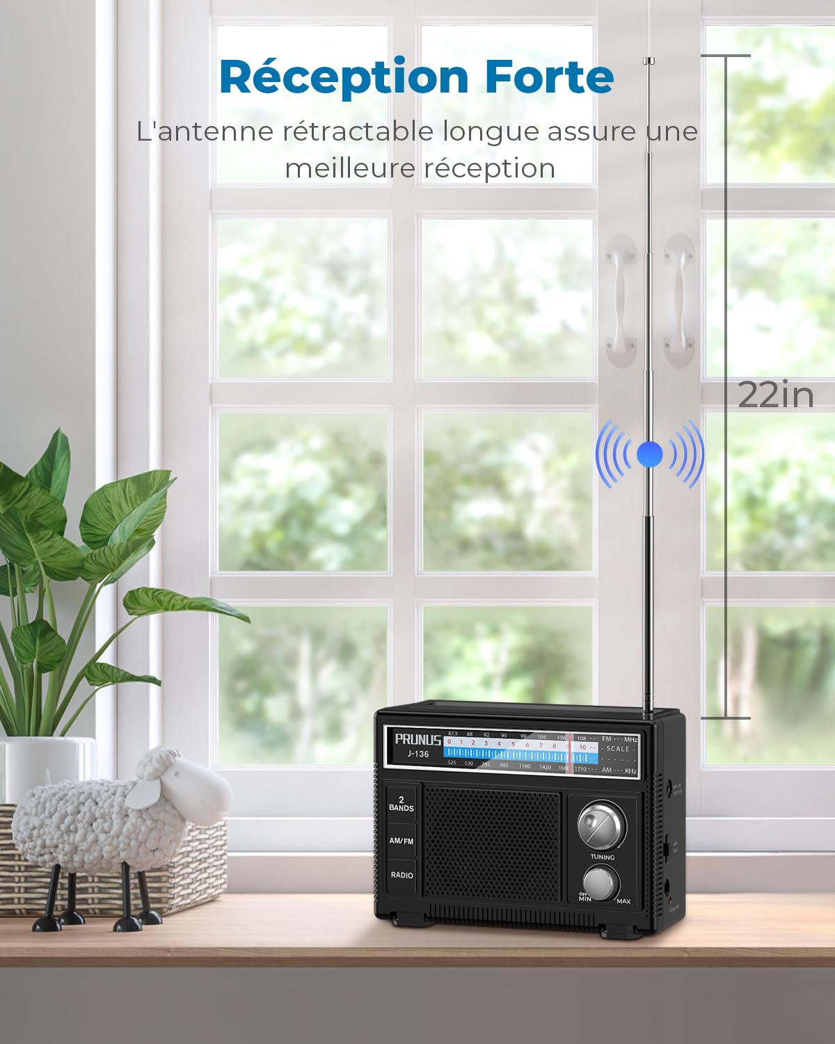 Poste Radio Portable, PRUNUS J-136 AM FM Radio FM Portable, Excellent Reception, Transistor Radios Secteur et Pile, Poste de Radio avec Prise AUX et Prise Microphone