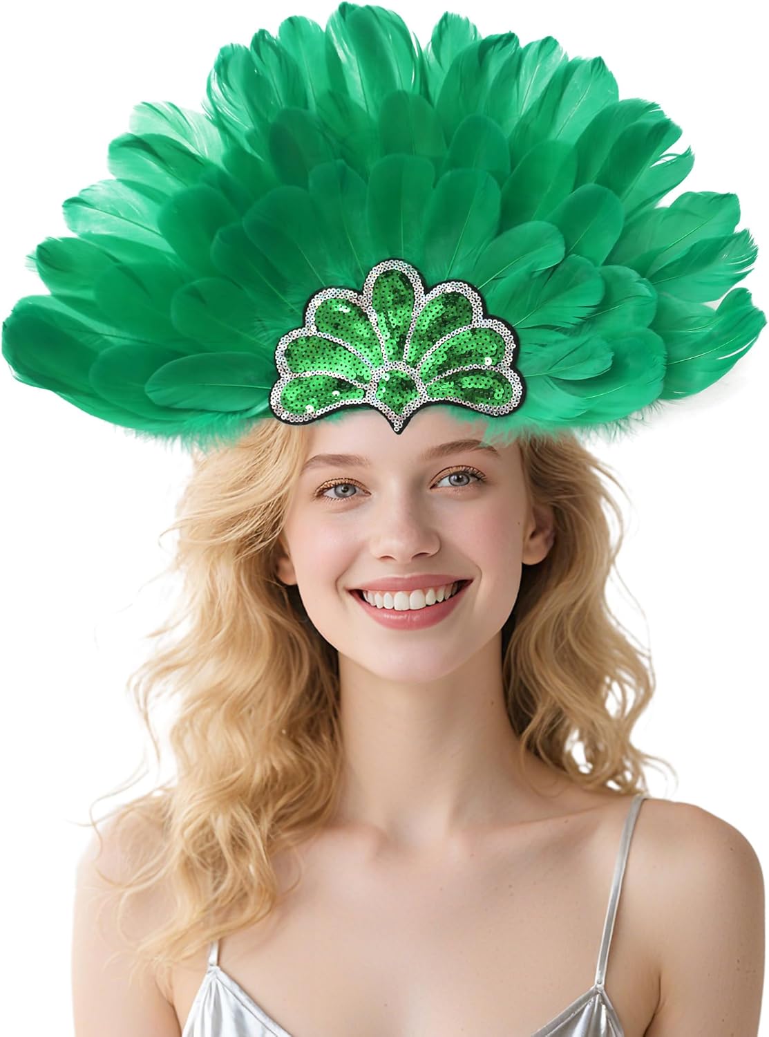 Wildarms Women's Feather Headpieces Sequin Headdress - Carnival Wedding Halloween Masquerade Party Cosplay Costume Accessory