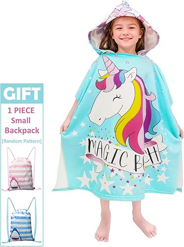 Miniatura 2 de growell Toallas de playa con capucha para niños  Toalla de baño para niños y niñas de 4 a 10 años, toallas de piscina para niños, de secado rápido,