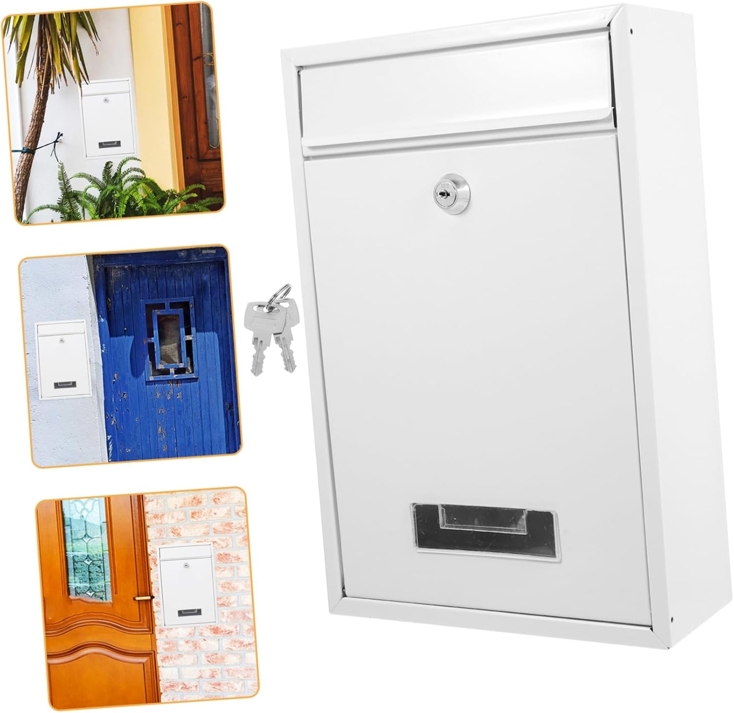 Angoily Weatherproof Wall Mount Mailbox Lock Key Drop Box for Mail Suggestions Donations Tinplate Secure Storage Box
