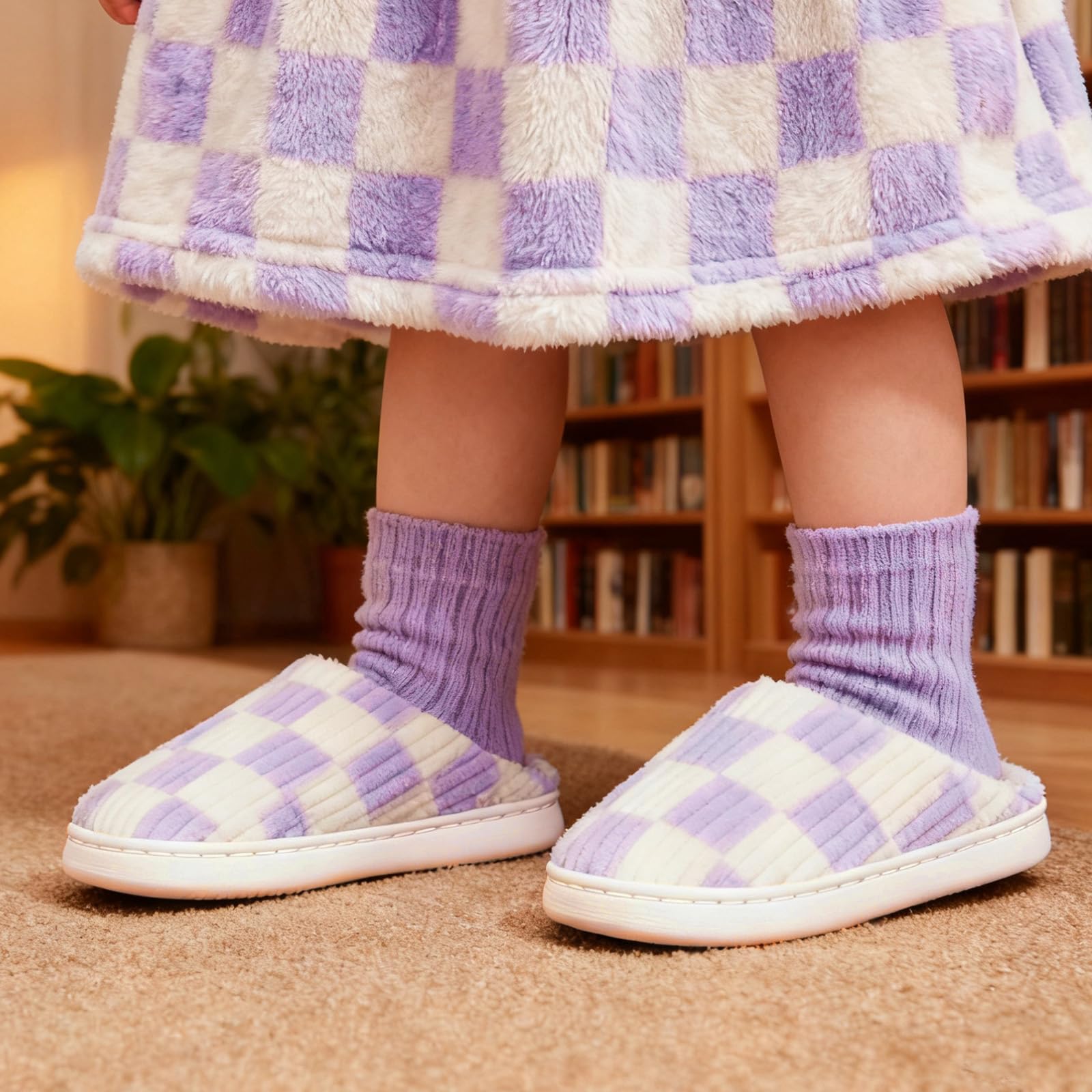 Guyarns Chaussons Enfant Fille Garçon,Pantoufles Enfant Fille Hiver Chaudes Mémoire de Forme Chaussons Caoutchouc Antidérapantes Intérieur Extérieur