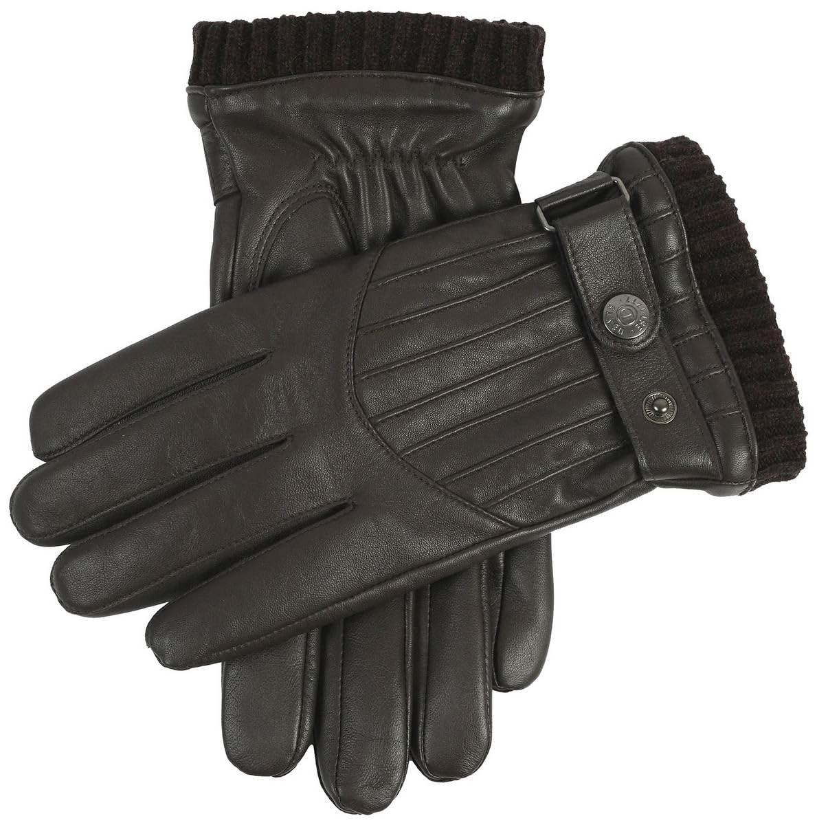 Dents Men's Black Sherborne Knitted Cuff Touchscreen Leather Gloves - /Grey - Large