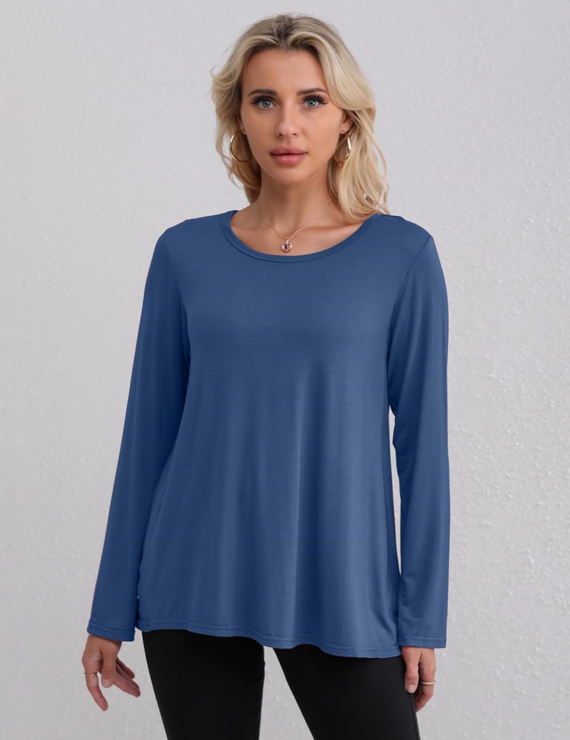 FEQO 3 Pack Women's Long Sleeve Shirts Long Sleeve Tops Loose Fit Casual Fall Tops Scoop Neck Shirts - Image 2