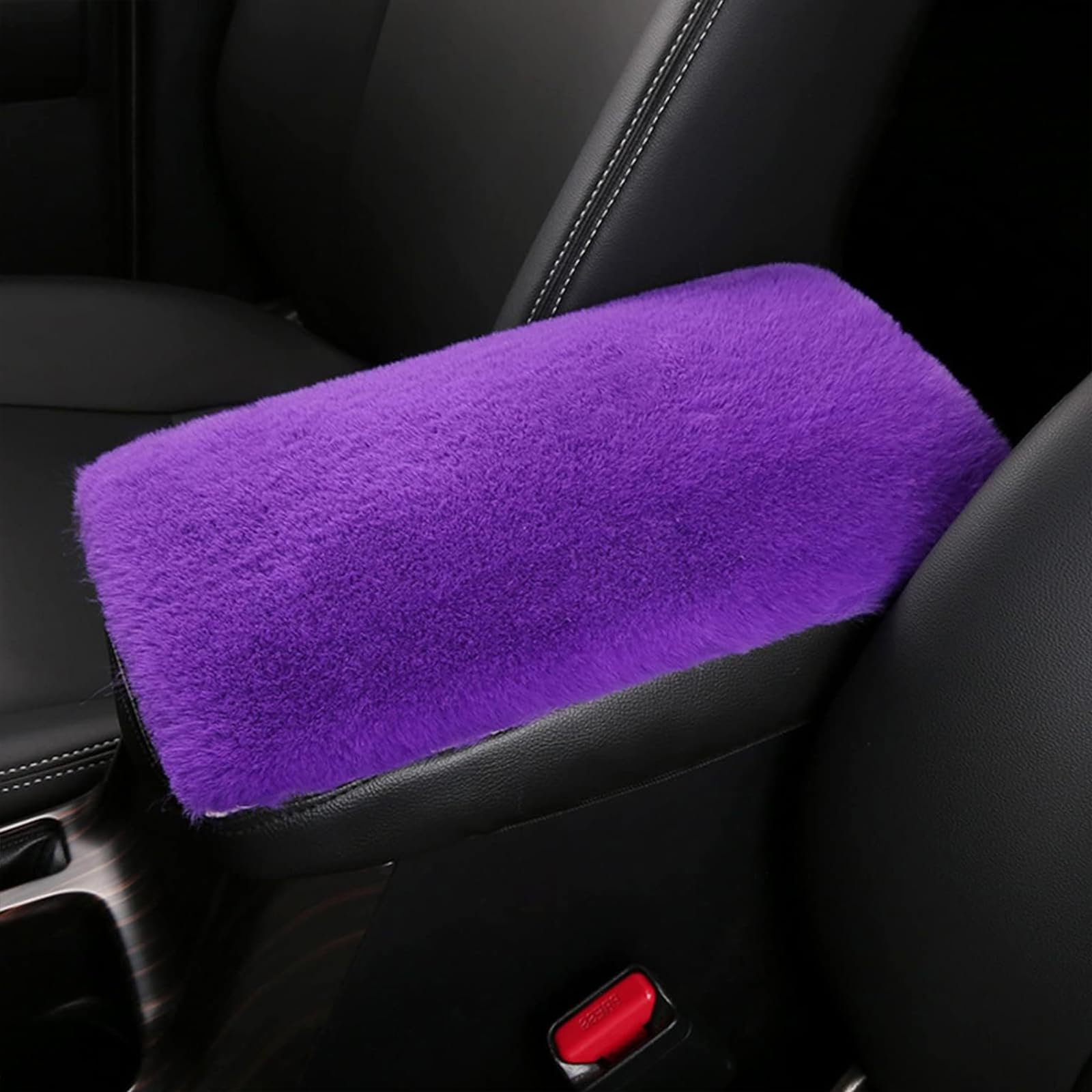 1 PC Car Armrest Box Mat, 11.81" x 7.87" Soft Faux Rabbit Plush Center Console Elbow Pad, Elastic Back Mount Non-Slip Protective Cover, Product Compatible with Most Car Models (Purple)