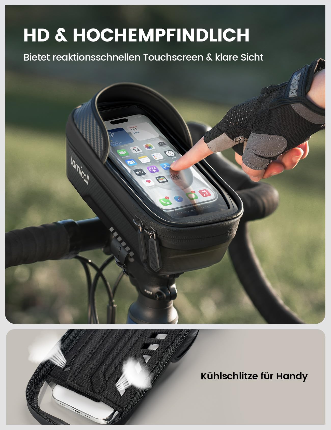 Lamicall 2-IN-1 Fahrradtasche Rahmen, Rahmentasche Fahrrad - [1S Schnellspanner] Wasserdichte Lenkertasche Fahrrad für 20-40mm Rahmen&Lenker, 1,3L Handytasche Oberrohrtasche mit TPU Touchscreen 4,7-7"