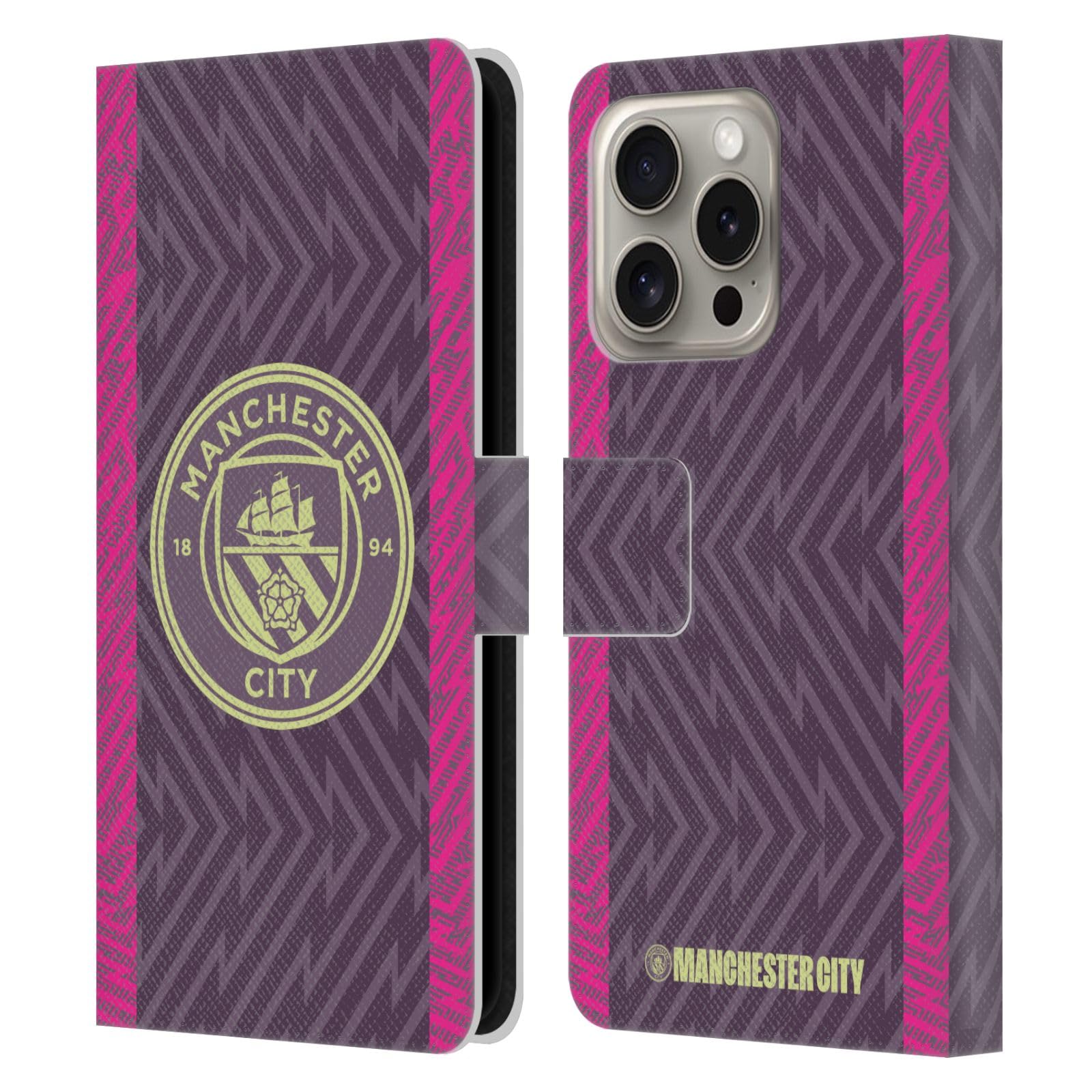 Head Case Designs Officially Licensed Manchester City Man City FC Home Goalkeeper 2023/24 Badge Kit Leather Wallet Case Compatible With Apple iPhone 16 Pro โ image 1