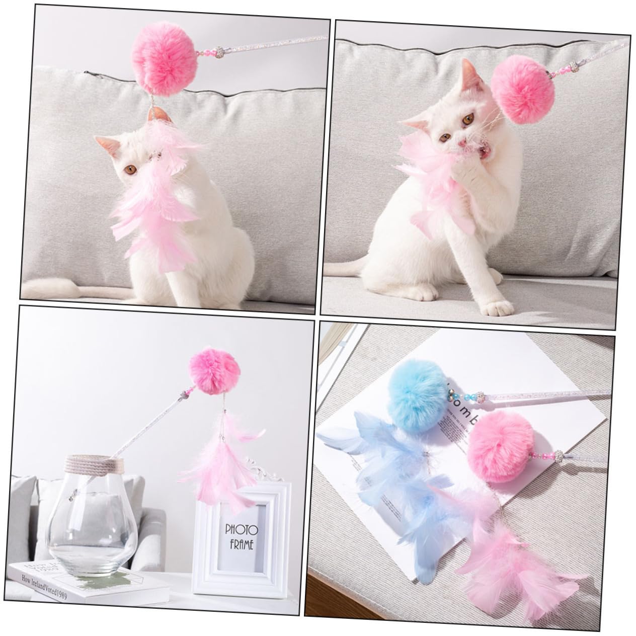 SUPVOX 6pièces Jouets pour Chats Bâtons à Plumes Et Pompons Interactifs Accessoires De Jeu pour Chats Rose