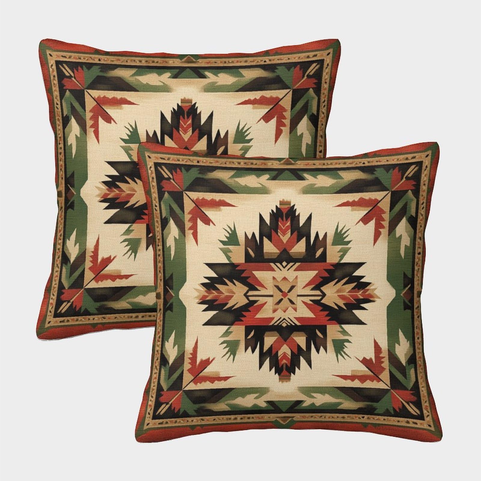 kaiyun 2 Pack Red, Green And Brown,Aboriginal Pattern 3D Image Printed Single-sided Cushion Cover 45x45cm