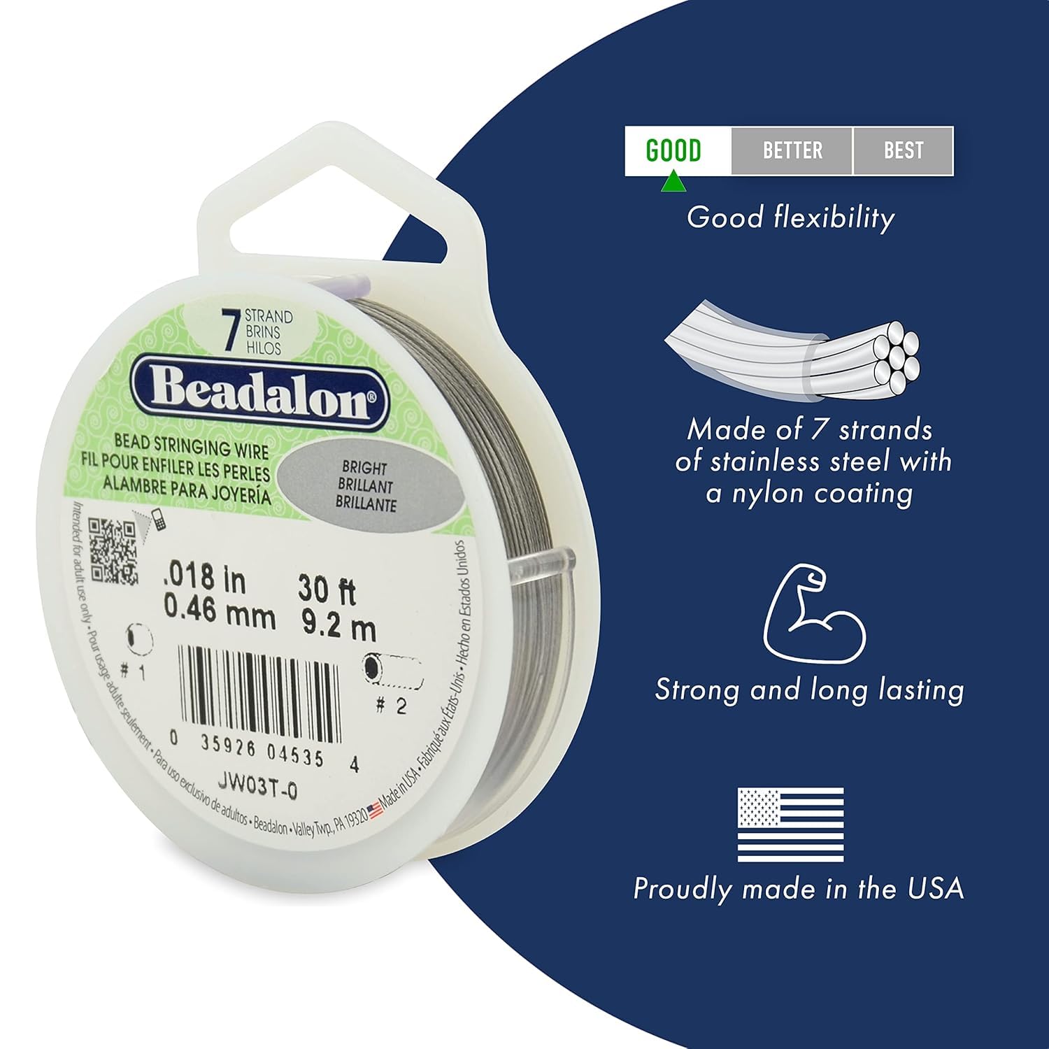 Beadalon 7-Strand Stainless Steel Beading Wire, .018 in / 0.46 mm - White image 2