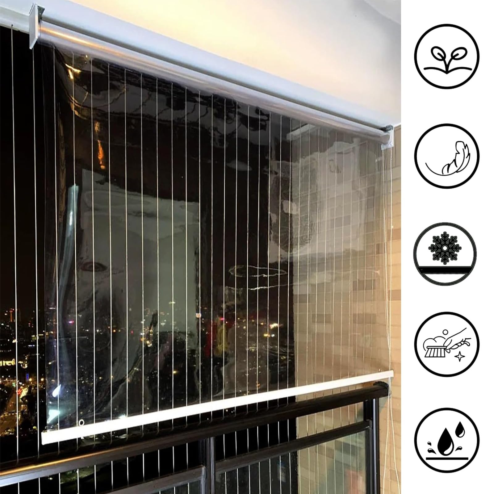 Tenda avvolgibile in PVC trasparente per cucina, bagno, impermeabile, con montaggio, dimensioni personalizzabili, ideale per reception, casa, cucina, bagno, 100 x 180 cm