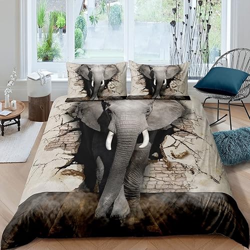 Erosebridal Funda de edredón de elefante, tamaño matrimonial, funda de edredón de animales de safari africano para niños, adultos, hombres, vida